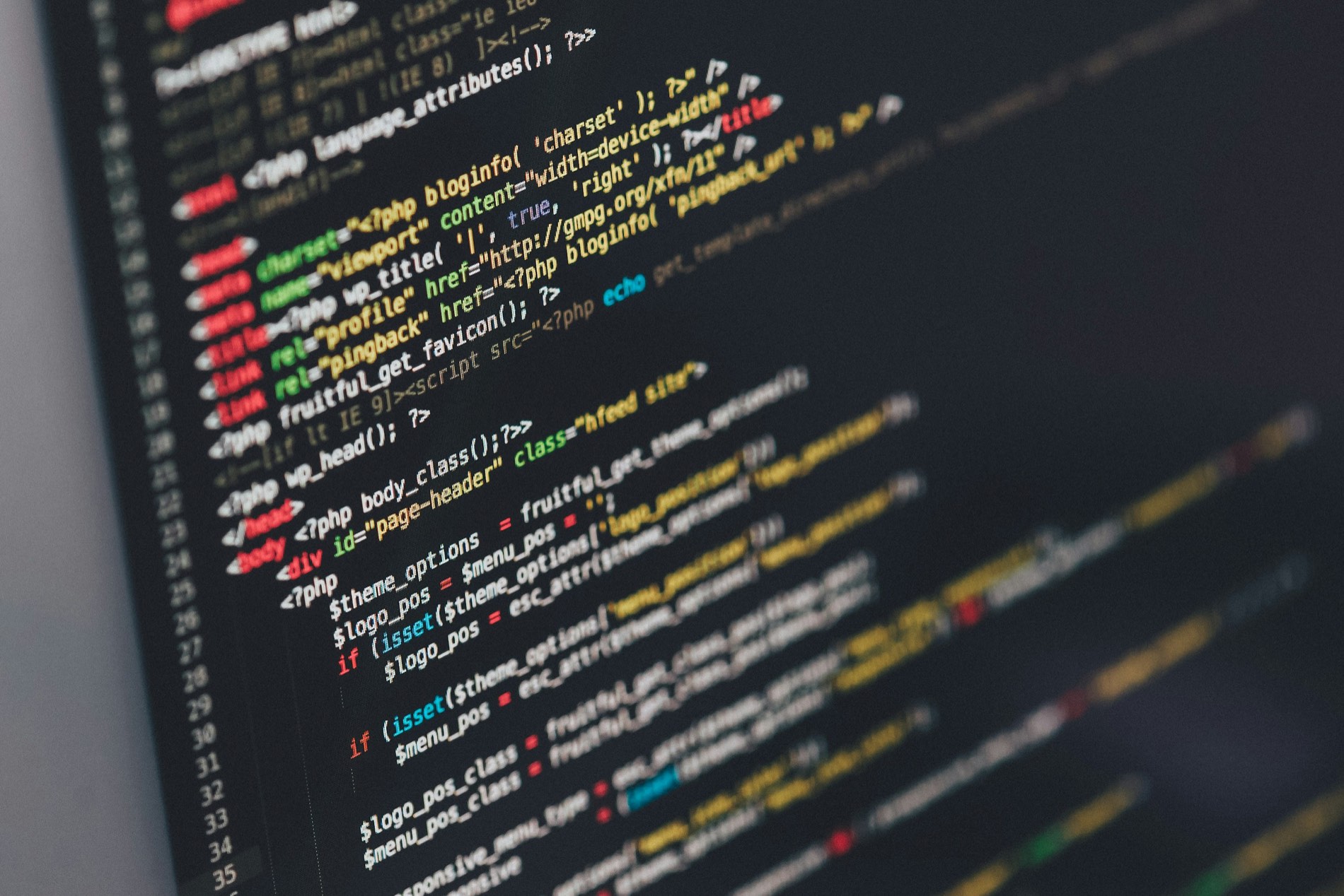 WordPress theme code on a dark editor